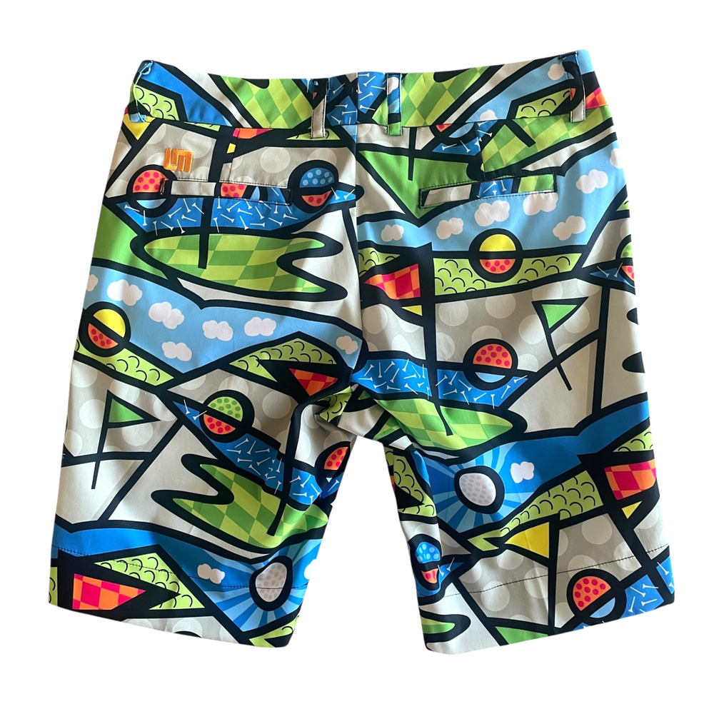 LOUDMOUTH Ladies Golf Trip Size US 8 Multi Activewear Front Zip Bermuda Shorts - Picture 3 of 8